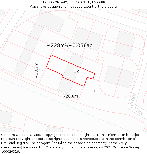 12, SAXON WAY, HORNCASTLE, LN9 6PR: Plot and title map