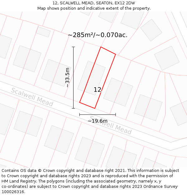12, SCALWELL MEAD, SEATON, EX12 2DW: Plot and title map