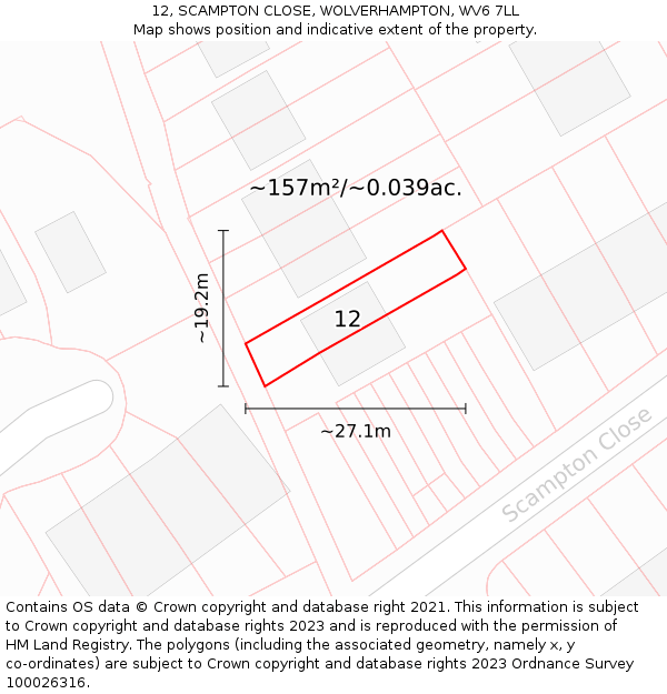 12, SCAMPTON CLOSE, WOLVERHAMPTON, WV6 7LL: Plot and title map