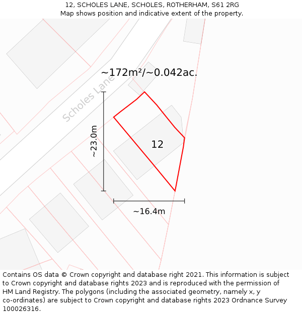 12, SCHOLES LANE, SCHOLES, ROTHERHAM, S61 2RG: Plot and title map