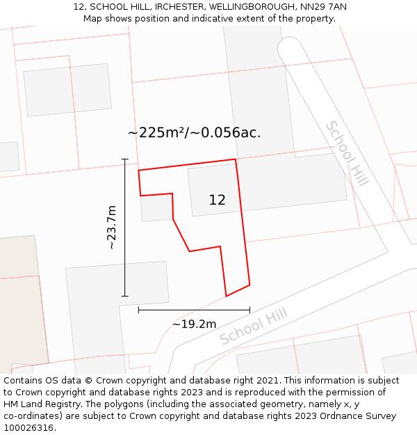 12, SCHOOL HILL, IRCHESTER, WELLINGBOROUGH, NN29 7AN: Plot and title map