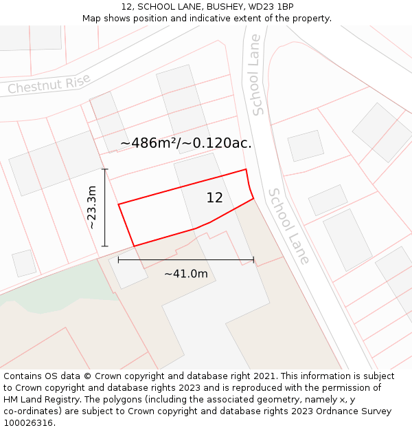 12, SCHOOL LANE, BUSHEY, WD23 1BP: Plot and title map