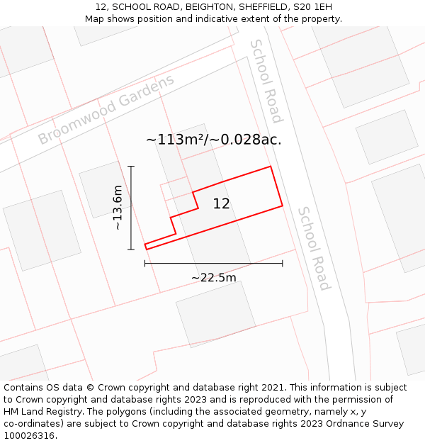 12, SCHOOL ROAD, BEIGHTON, SHEFFIELD, S20 1EH: Plot and title map