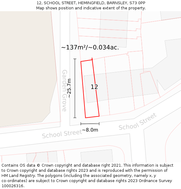 12, SCHOOL STREET, HEMINGFIELD, BARNSLEY, S73 0PP: Plot and title map