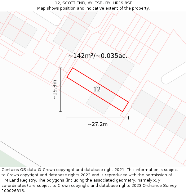 12, SCOTT END, AYLESBURY, HP19 8SE: Plot and title map