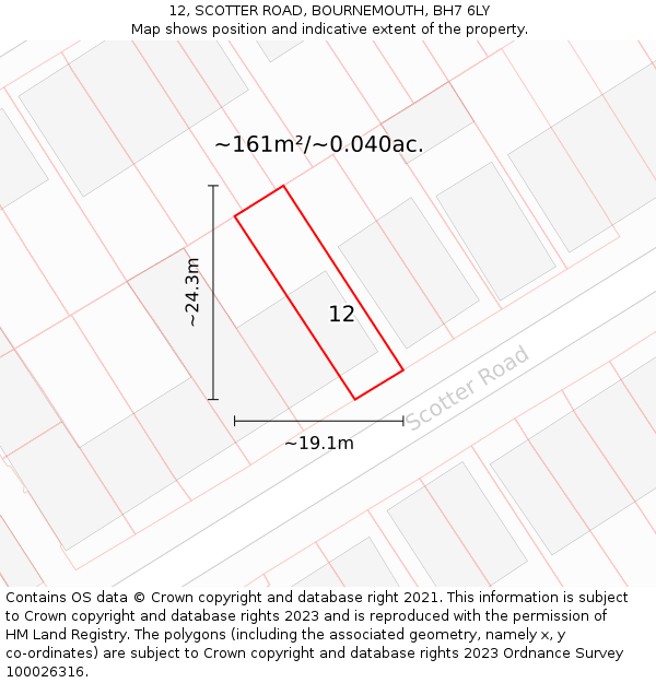 12, SCOTTER ROAD, BOURNEMOUTH, BH7 6LY: Plot and title map
