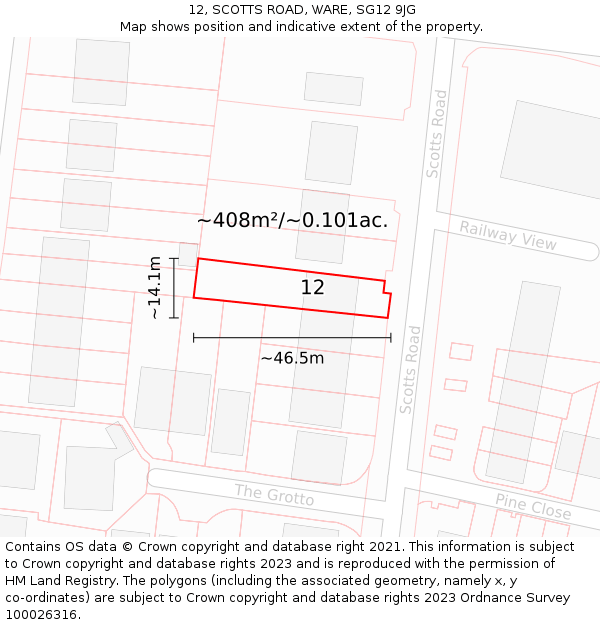 12, SCOTTS ROAD, WARE, SG12 9JG: Plot and title map
