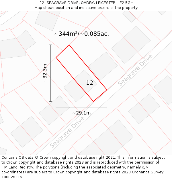 12, SEAGRAVE DRIVE, OADBY, LEICESTER, LE2 5GH: Plot and title map