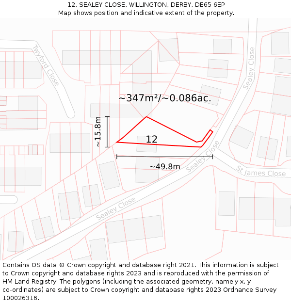 12, SEALEY CLOSE, WILLINGTON, DERBY, DE65 6EP: Plot and title map