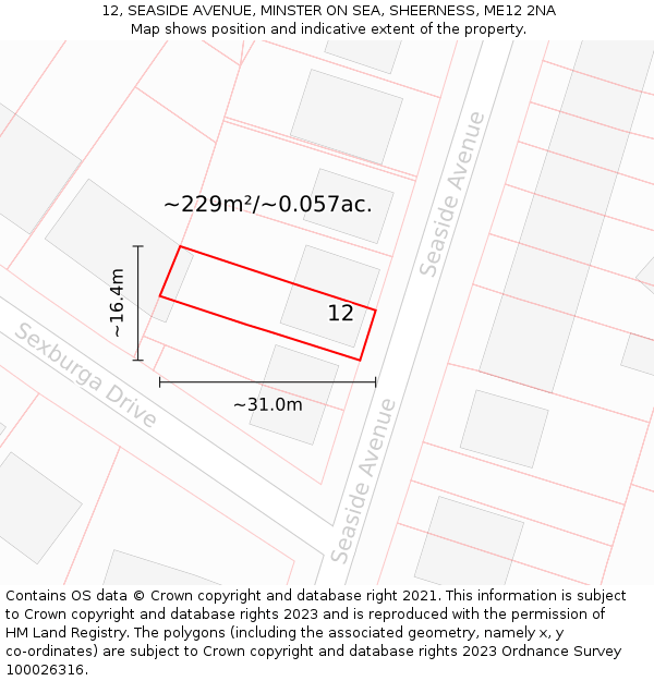12, SEASIDE AVENUE, MINSTER ON SEA, SHEERNESS, ME12 2NA: Plot and title map