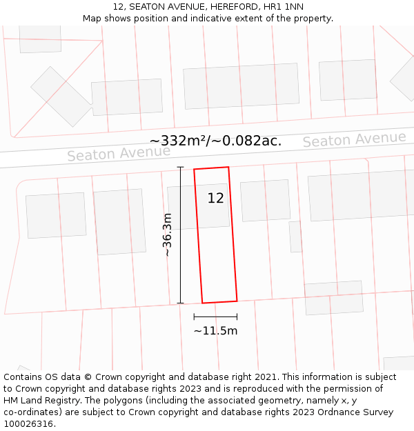 12, SEATON AVENUE, HEREFORD, HR1 1NN: Plot and title map