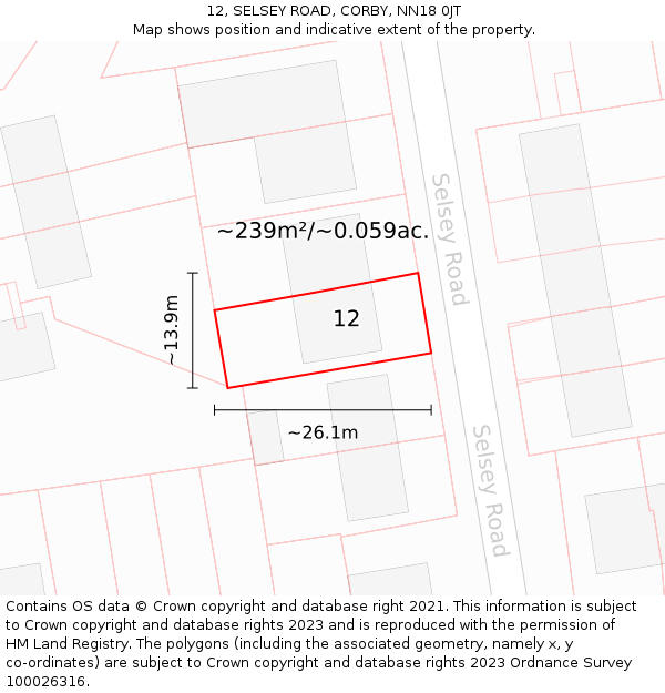 12, SELSEY ROAD, CORBY, NN18 0JT: Plot and title map