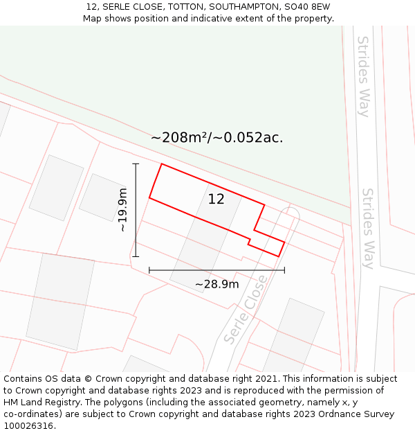 12, SERLE CLOSE, TOTTON, SOUTHAMPTON, SO40 8EW: Plot and title map