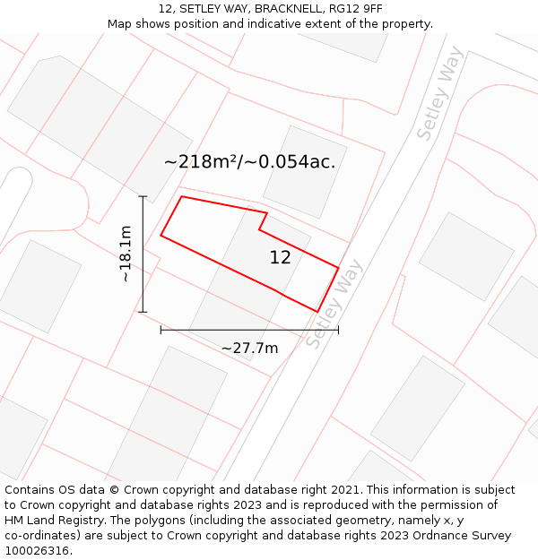 12, SETLEY WAY, BRACKNELL, RG12 9FF: Plot and title map