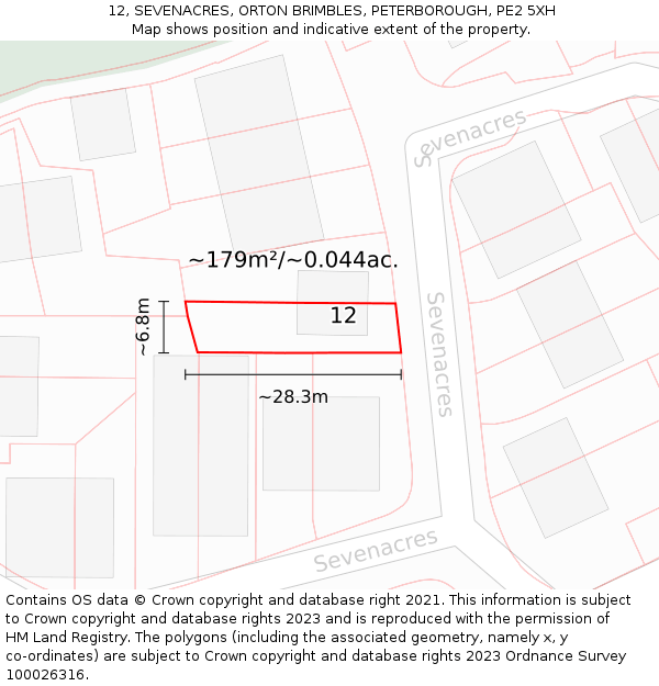 12, SEVENACRES, ORTON BRIMBLES, PETERBOROUGH, PE2 5XH: Plot and title map
