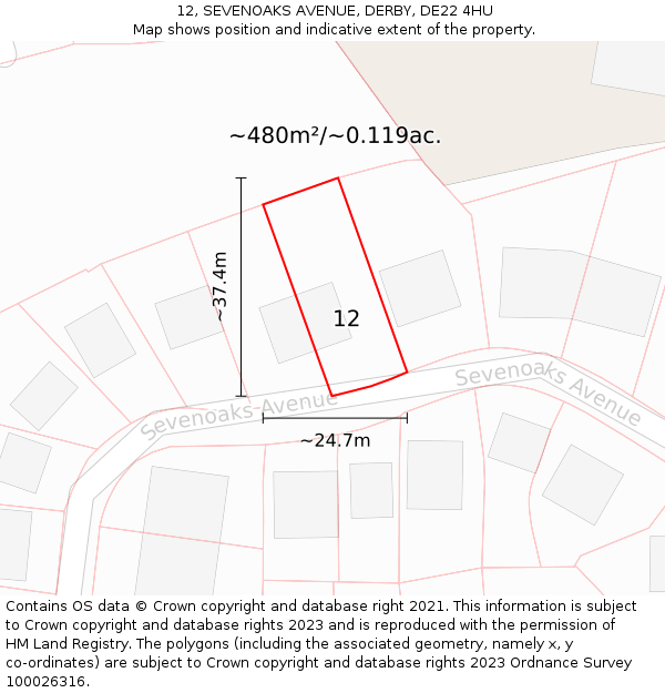 12, SEVENOAKS AVENUE, DERBY, DE22 4HU: Plot and title map