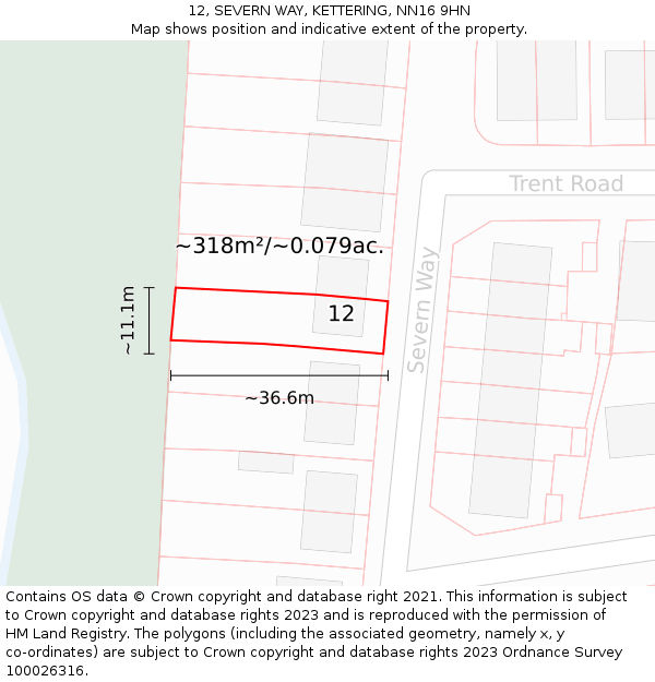 12, SEVERN WAY, KETTERING, NN16 9HN: Plot and title map