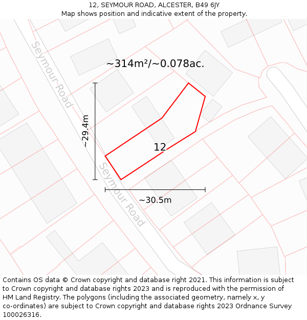 12, SEYMOUR ROAD, ALCESTER, B49 6JY: Plot and title map