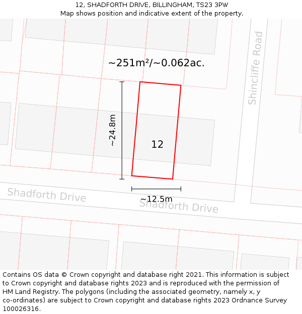 12, SHADFORTH DRIVE, BILLINGHAM, TS23 3PW: Plot and title map