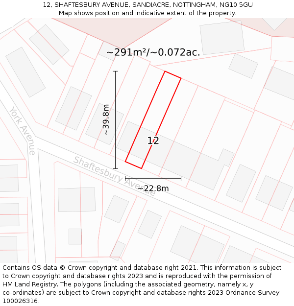 12, SHAFTESBURY AVENUE, SANDIACRE, NOTTINGHAM, NG10 5GU: Plot and title map