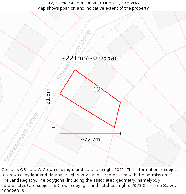 12, SHAKESPEARE DRIVE, CHEADLE, SK8 2DA: Plot and title map