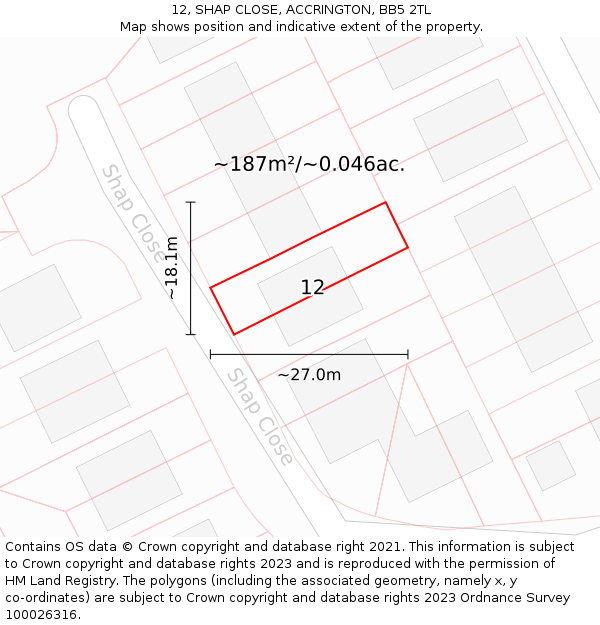 12, SHAP CLOSE, ACCRINGTON, BB5 2TL: Plot and title map
