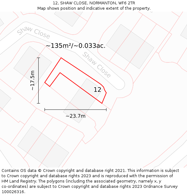 12, SHAW CLOSE, NORMANTON, WF6 2TR: Plot and title map