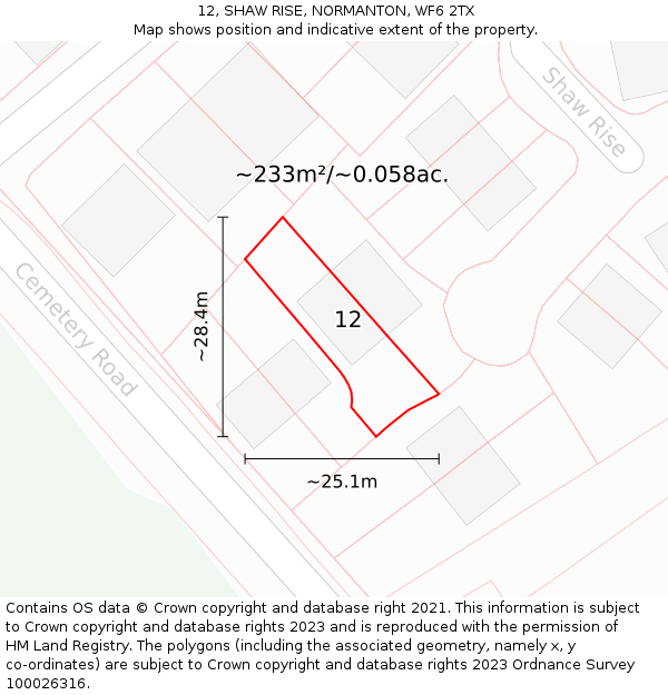 12, SHAW RISE, NORMANTON, WF6 2TX: Plot and title map
