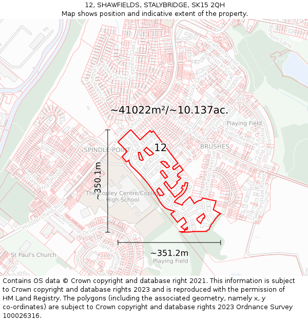 12, SHAWFIELDS, STALYBRIDGE, SK15 2QH: Plot and title map