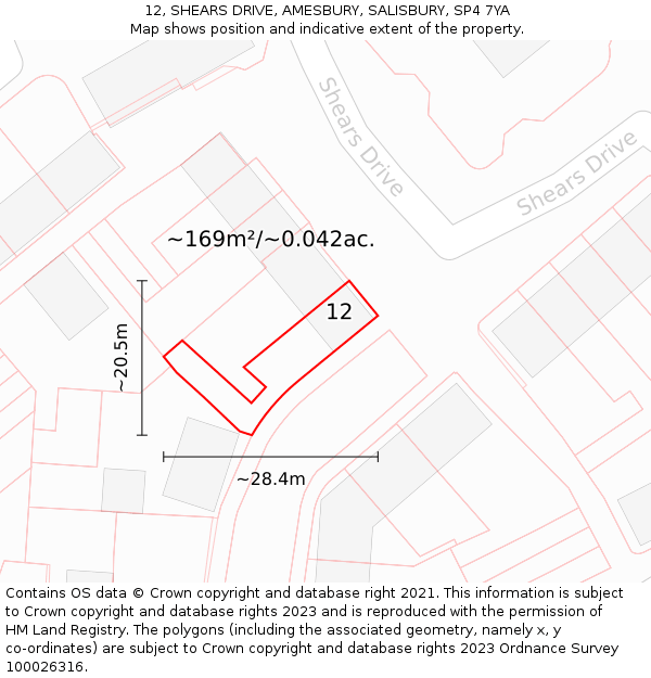 12, SHEARS DRIVE, AMESBURY, SALISBURY, SP4 7YA: Plot and title map