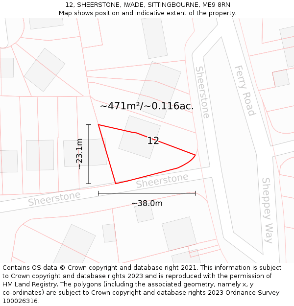 12, SHEERSTONE, IWADE, SITTINGBOURNE, ME9 8RN: Plot and title map