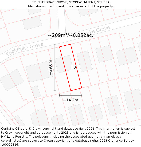 12, SHELDRAKE GROVE, STOKE-ON-TRENT, ST4 3RA: Plot and title map