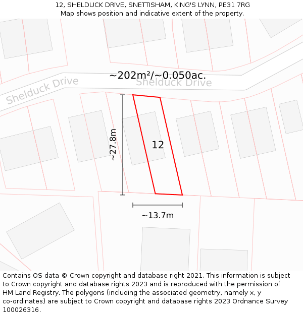 12, SHELDUCK DRIVE, SNETTISHAM, KING'S LYNN, PE31 7RG: Plot and title map