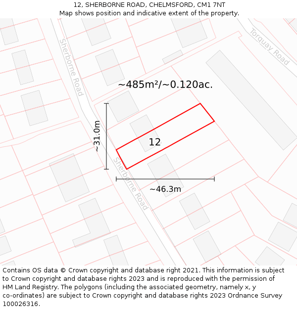 12, SHERBORNE ROAD, CHELMSFORD, CM1 7NT: Plot and title map