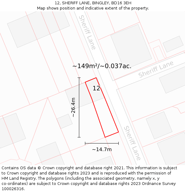 12, SHERIFF LANE, BINGLEY, BD16 3EH: Plot and title map