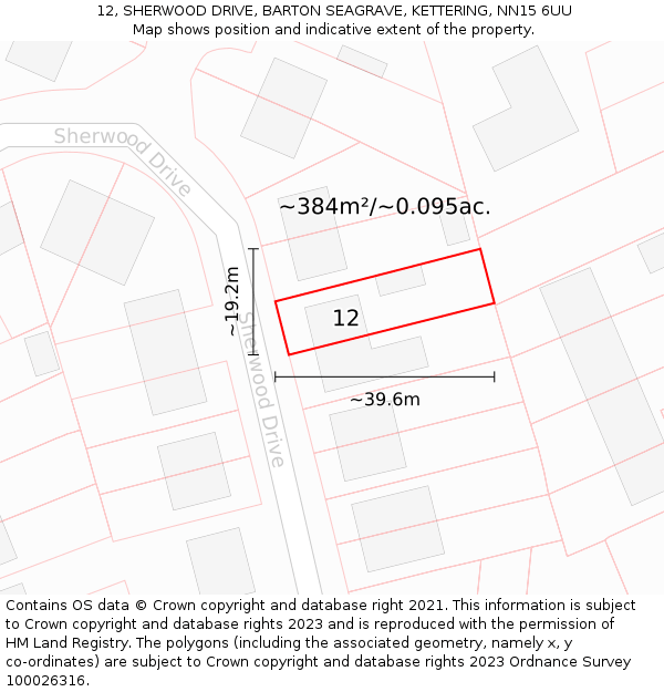 12, SHERWOOD DRIVE, BARTON SEAGRAVE, KETTERING, NN15 6UU: Plot and title map