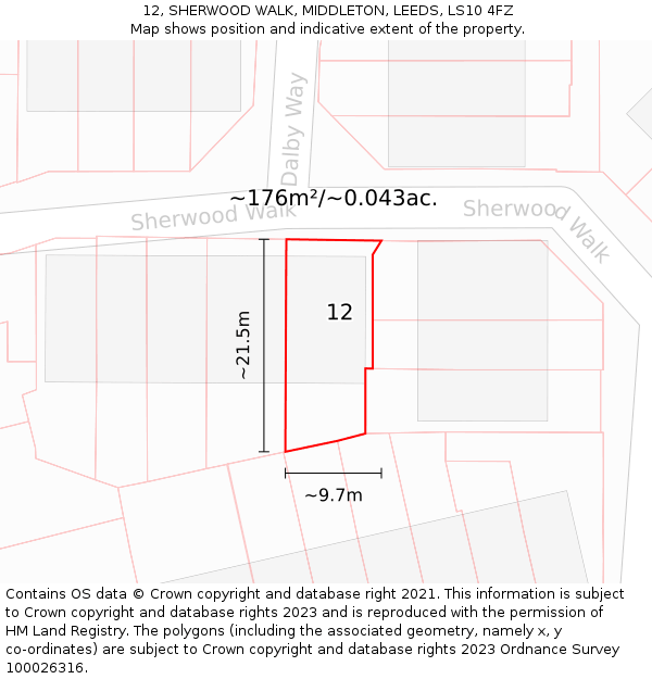 12, SHERWOOD WALK, MIDDLETON, LEEDS, LS10 4FZ: Plot and title map