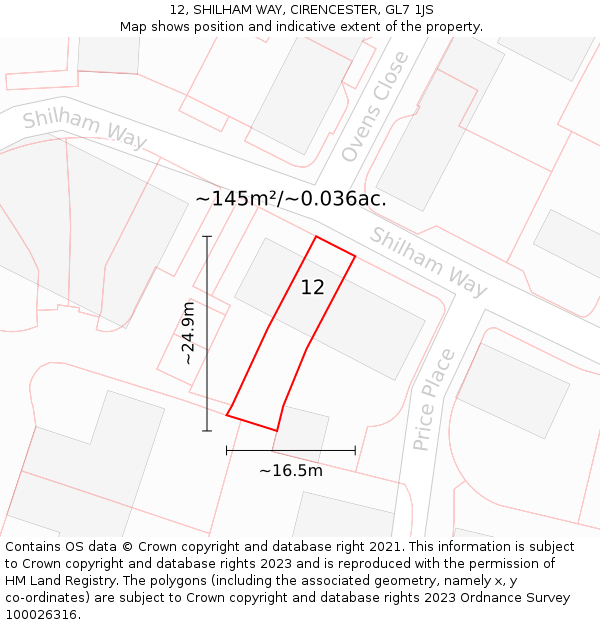 12, SHILHAM WAY, CIRENCESTER, GL7 1JS: Plot and title map