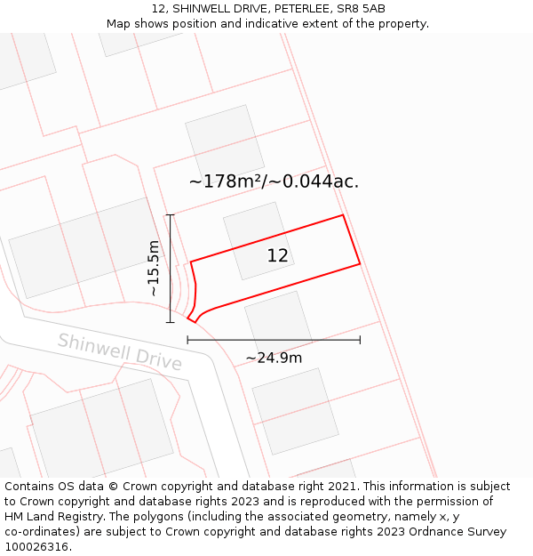 12, SHINWELL DRIVE, PETERLEE, SR8 5AB: Plot and title map