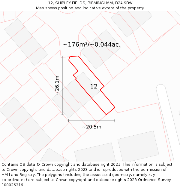 12, SHIPLEY FIELDS, BIRMINGHAM, B24 9BW: Plot and title map