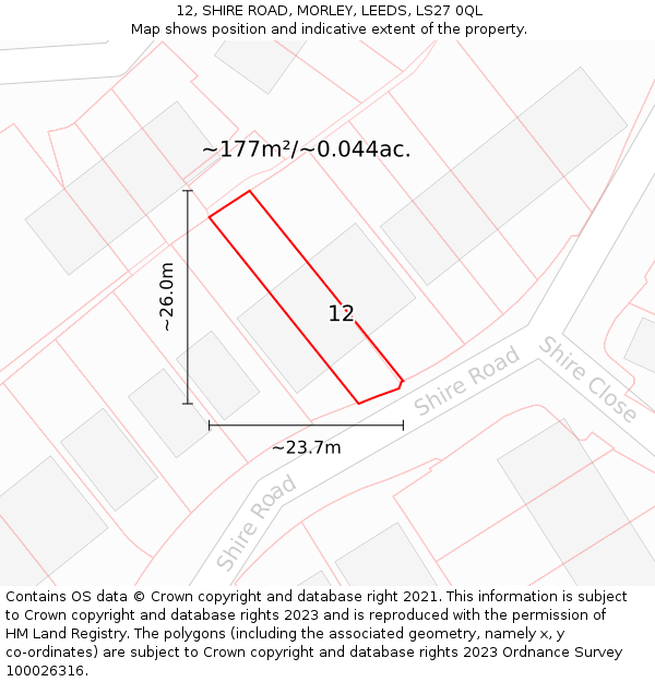 12, SHIRE ROAD, MORLEY, LEEDS, LS27 0QL: Plot and title map