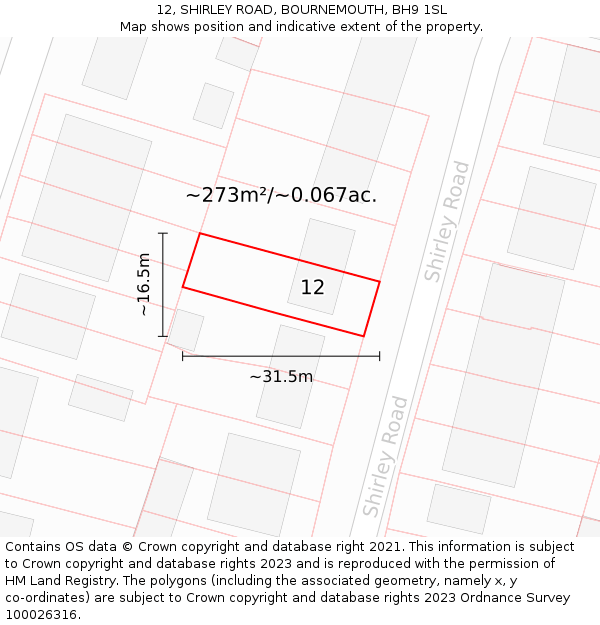 12, SHIRLEY ROAD, BOURNEMOUTH, BH9 1SL: Plot and title map