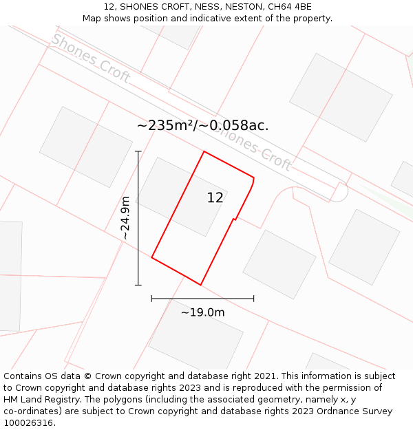 12, SHONES CROFT, NESS, NESTON, CH64 4BE: Plot and title map