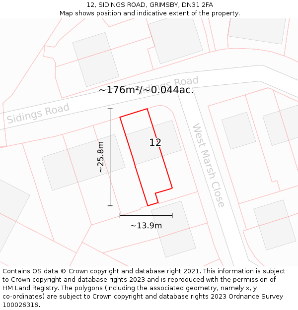 12, SIDINGS ROAD, GRIMSBY, DN31 2FA: Plot and title map