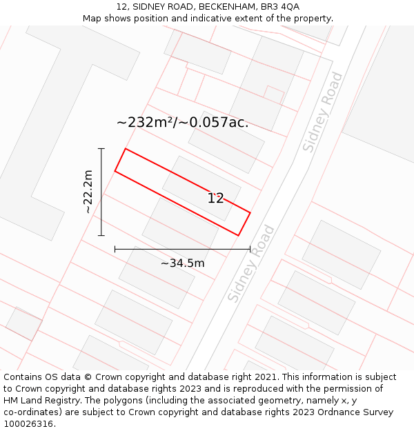 12, SIDNEY ROAD, BECKENHAM, BR3 4QA: Plot and title map