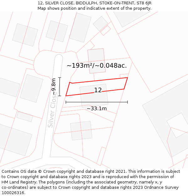 12, SILVER CLOSE, BIDDULPH, STOKE-ON-TRENT, ST8 6JR: Plot and title map