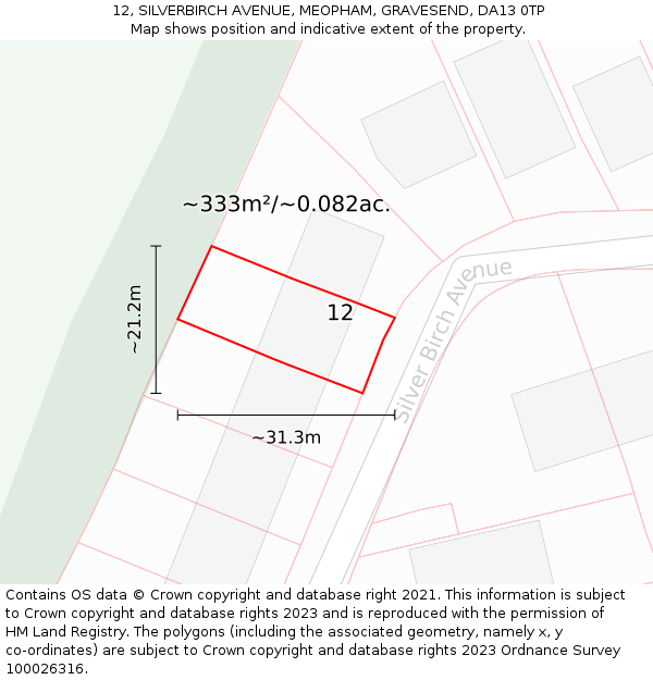 12, SILVERBIRCH AVENUE, MEOPHAM, GRAVESEND, DA13 0TP: Plot and title map