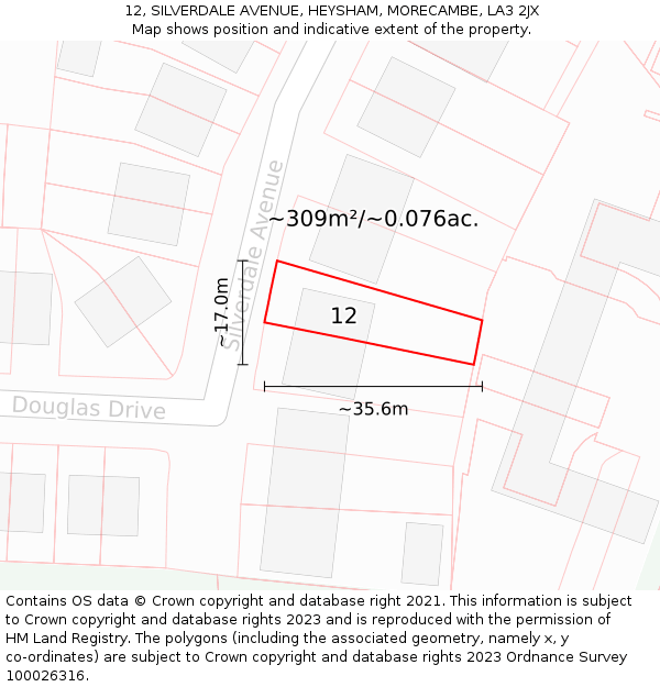 12, SILVERDALE AVENUE, HEYSHAM, MORECAMBE, LA3 2JX: Plot and title map