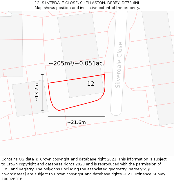 12, SILVERDALE CLOSE, CHELLASTON, DERBY, DE73 6NL: Plot and title map