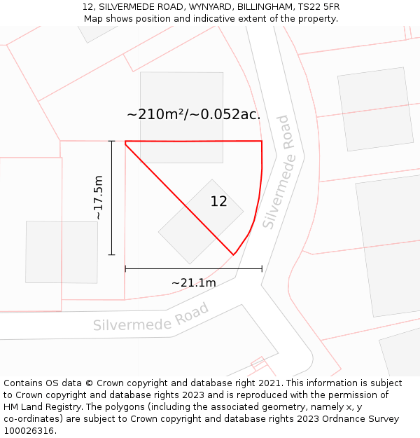 12, SILVERMEDE ROAD, WYNYARD, BILLINGHAM, TS22 5FR: Plot and title map